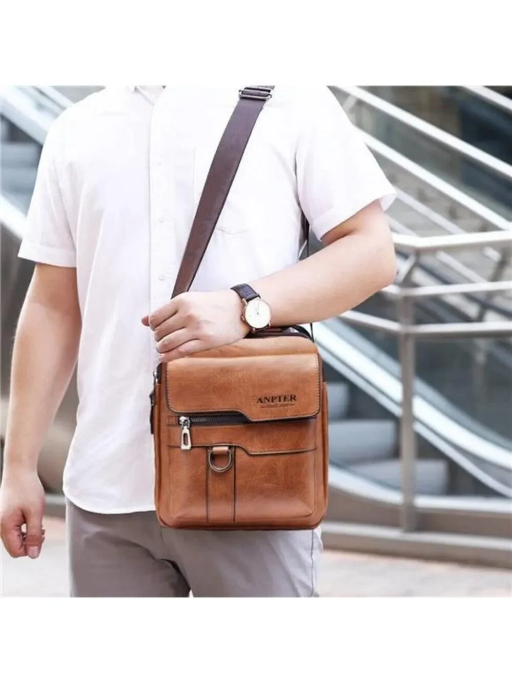 Men Messenger Bag Small Crossbody Shoulder Satchel Vintage PU Leather Bag